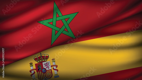High Quality background with Two Flags of Morocco and Spain