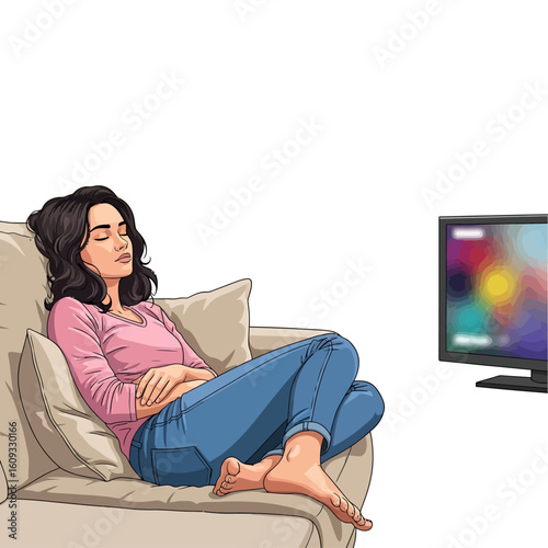 Woman sleeping on a comfortable couch