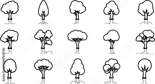 Collection of simple tree icons with shadows., EPS Vector