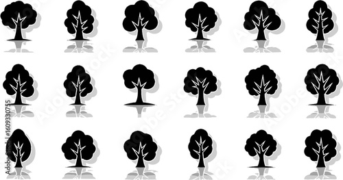 Collection of simple tree icons with shadows., EPS Vector