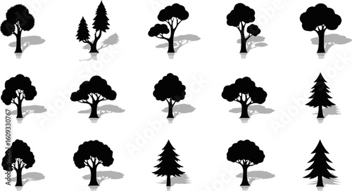 Collection of simple tree icons with shadows., EPS Vector