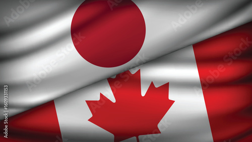 High Quality background with Two Flags of Canada and Japan