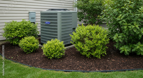 Gray Lennox Air Conditioner Unit with Metal Grille Outdoor Installation.