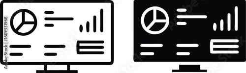Data Dashboard Analytics Screen Icon in Black and White – Business Report Vector Illustration