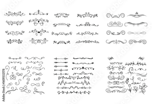 dividers doodle set. Wedding decorative elements. Divider ornament, borders, vintage line separators. Hand drawn vector illustration