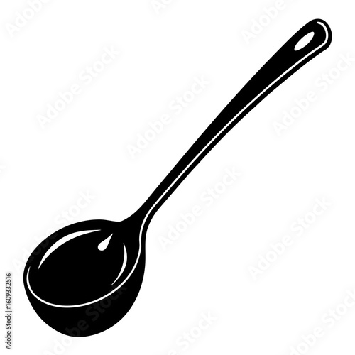 Black silhouette of a soup ladle on a white background