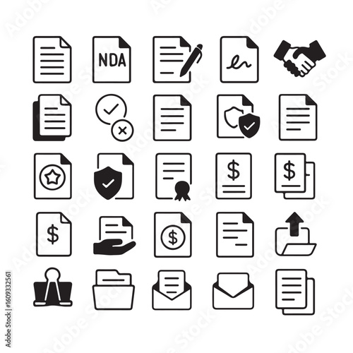 business ntract and legal agreement document line 40 icons