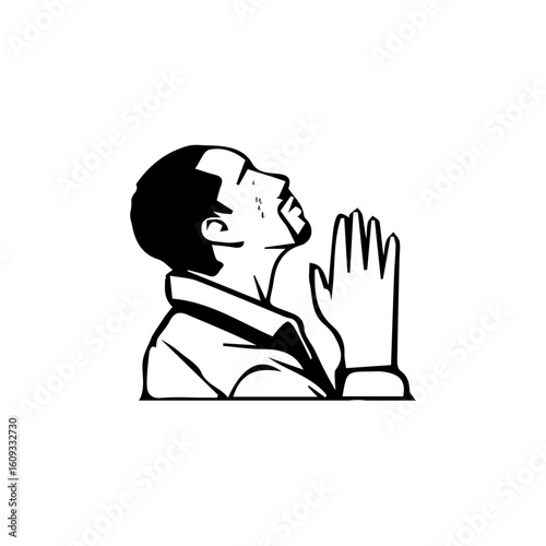 Afro Man Begging – Minimalist Line Drawing Illustration