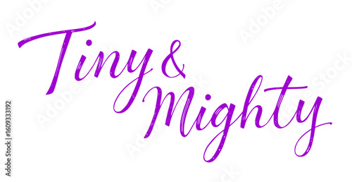 Elegant Handwritten lettering 'Tiny & Mighty' Text in Purple Script Style