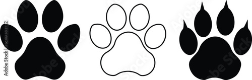 Animal Paw Print Icons in Vector Style, Pet and Wild Paw Print Silhouette Set.
