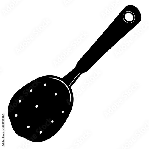 Black silhouette of a perforated spoon with hanging hole