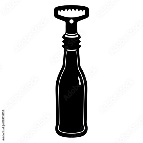 Black silhouette of a bottle with a bottle opener attached