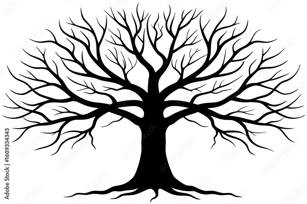Obraz premium Deciduous bare tree winter season silhouette vector illustration