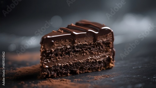 Decadent Slice of Chocolate Cake with Rich Frosting and Crumbly Texture