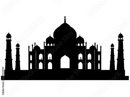 Taj mahal monument landmark building architecture silhouette vector illustration