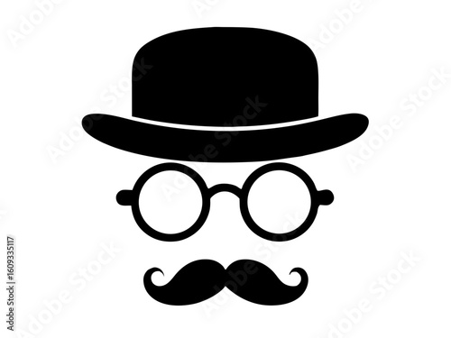 Gentleman hat glasses mustache graphic element silhouette vector illustration