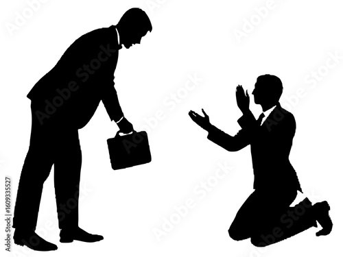 Businessmen negotiation pleading begging silhouette vector illustration