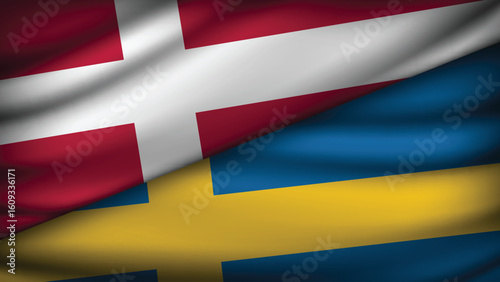 High Quality background with Two Flags of Denmark and Sweden