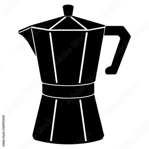 Classic black moka pot silhouette for coffee brewing