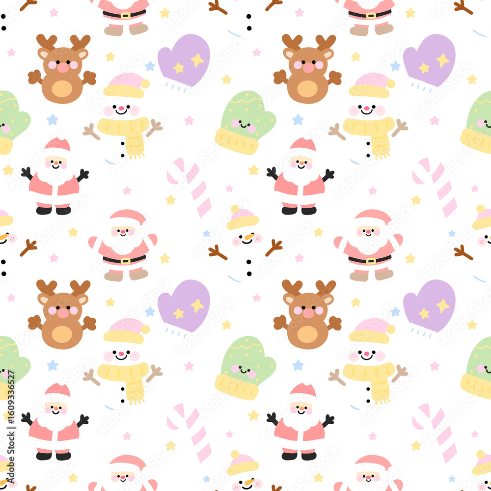 Obraz premium Kawaii Christmas seamless pattern