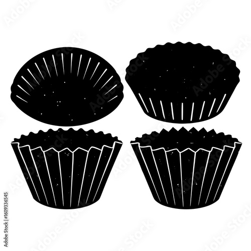 Two black silhouettes of fluted cupcake liners
