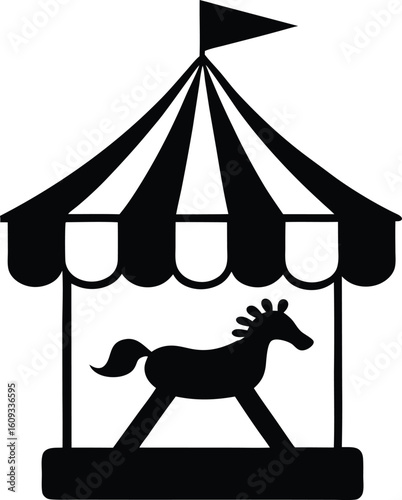 Simple carousel horse silhouette icon. Carnival and amusement park ride vector graphic.