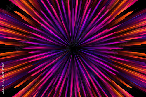Abstract Neon Burst: Vibrant Purple, Pink, and Orange Radial Lines, Energetic, Dynamic Design.