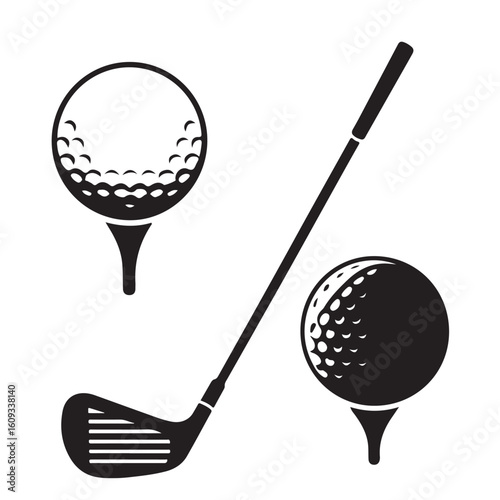 golf club and ball icon silhouette style, vector illustration, golf sports ball silhouette on white background set