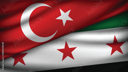 High Quality background with Two Flags of Turkey and Syria  