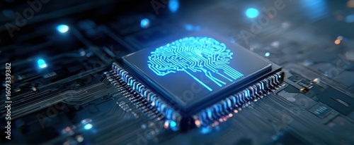 Fotografia The microchip showcasing advanced neural network design and technology