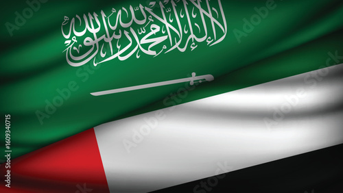 High Quality background with Two Flags of Saudi Arabia and UAE  