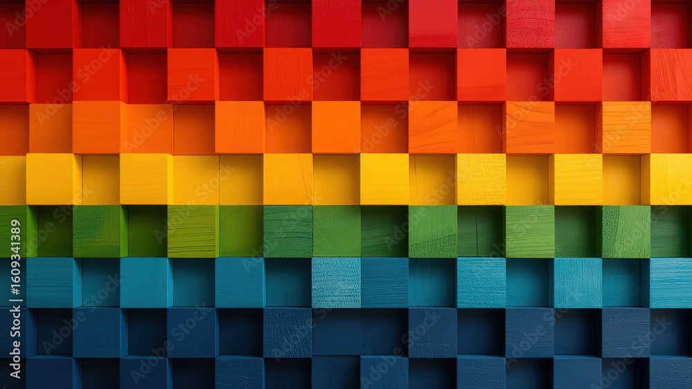 Fototapeta premium Colorful Wooden Blocks in Rainbow Pattern for Creative Designs