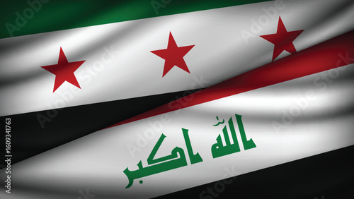 High Quality background with Two Flags of Syria and Iraq  