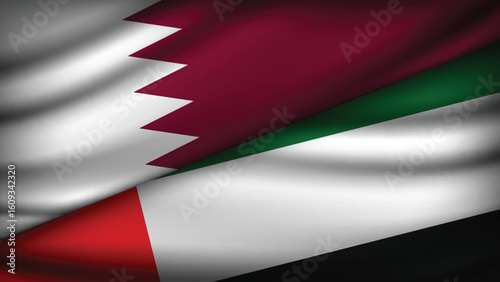 High Quality background with Two Flags of UAE and Qatar  