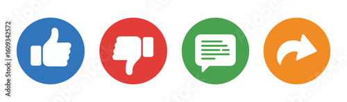social media reaction buttons set for like dislike comment share