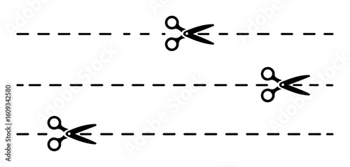 cut here sign set with scissors and dashed trim lines