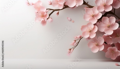 minimal white background with pink cherry blossoms symbolizing purity and peace in eid celebration