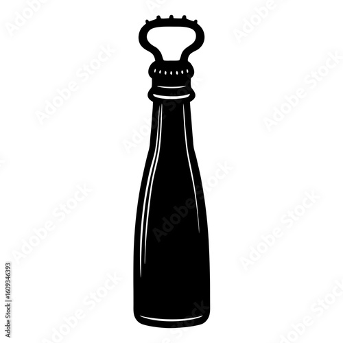 Black silhouette of a bottle with a bottle opener attached