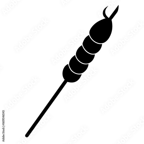 Black silhouette of a skewered food item on a white background