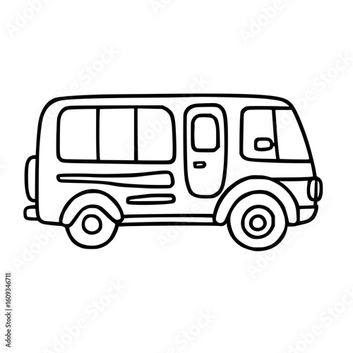 Cartoon line art passenger van isolated doodle style illustration
