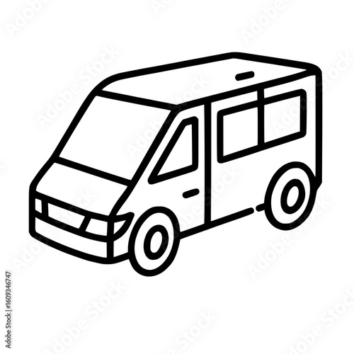 Black outline delivery van isometric illustration isolated
