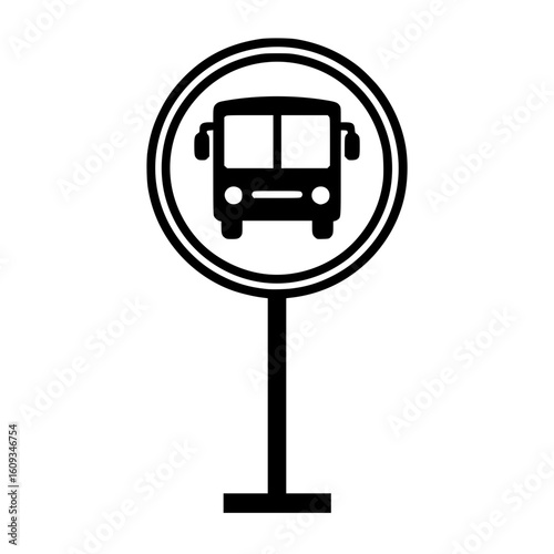 Simple black and white bus stop sign isolated vector icon
