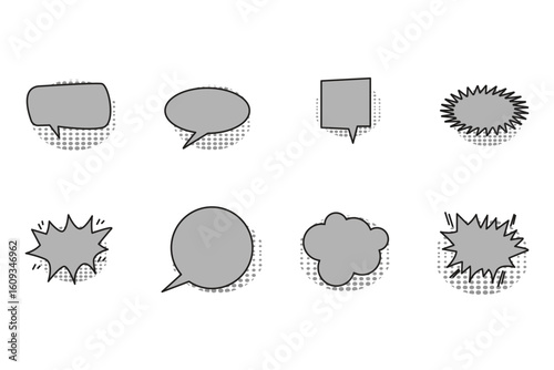 comic speech bubbles balloon set Retro empty with black halftone shadows