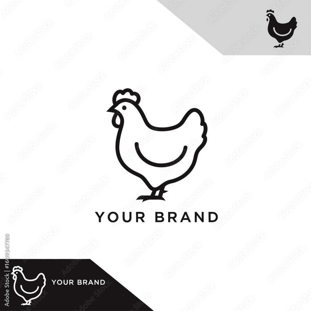 Fototapeta premium Elegant Chicken Logo: A modern and minimalist line art design featuring a sleek chicken silhouette, perfect for branding purposes.
