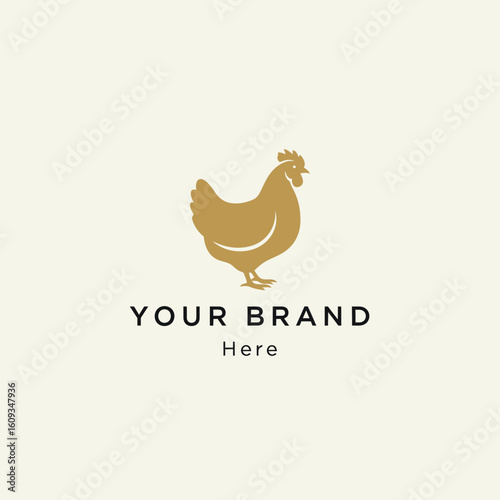 Golden Rooster: A beautifully rendered golden rooster illustration, ideal for a logo, stands proudly, symbolizing farm fresh quality.