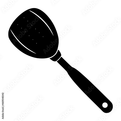Black silhouette of a slotted spatula with a hole in the handle