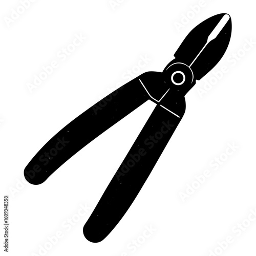 Black silhouette of diagonal cutting pliers on white background