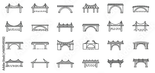 Bridge Icon Set – Minimal Vector Silhouettes of Modern and Classic Bridge Types