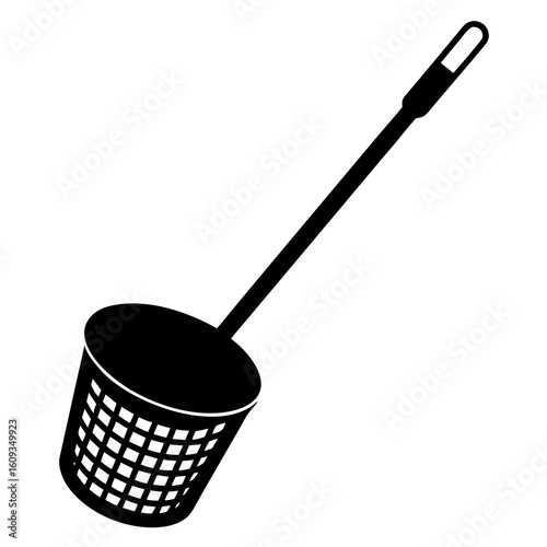 Black silhouette of a long handled net or scoop