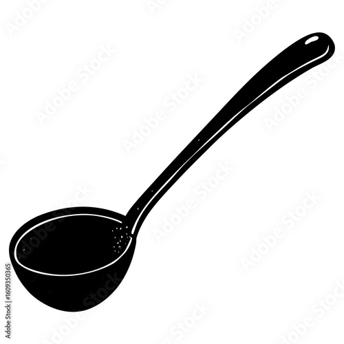 Black silhouette of a soup ladle on a white background